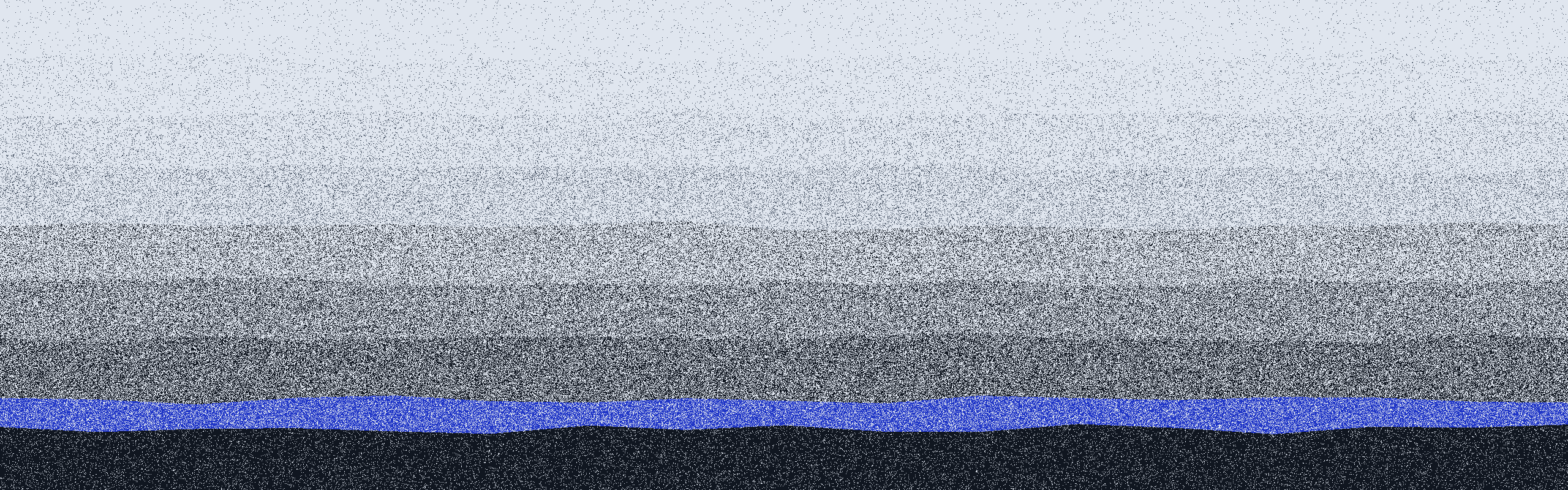 Event-strata figure: nine horizontal stippled strata spanning edge to edge, densest at the bottom and thinning upward, with one thin cobalt stratum in the lower third.